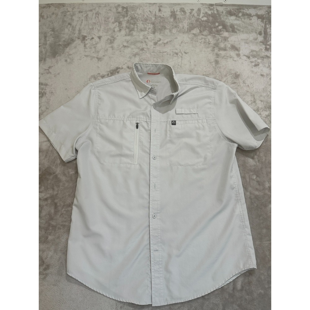 American Outdoorsman Shirt Mens Size Medium Light‎ Gray Short Sleeve Fishing EUC